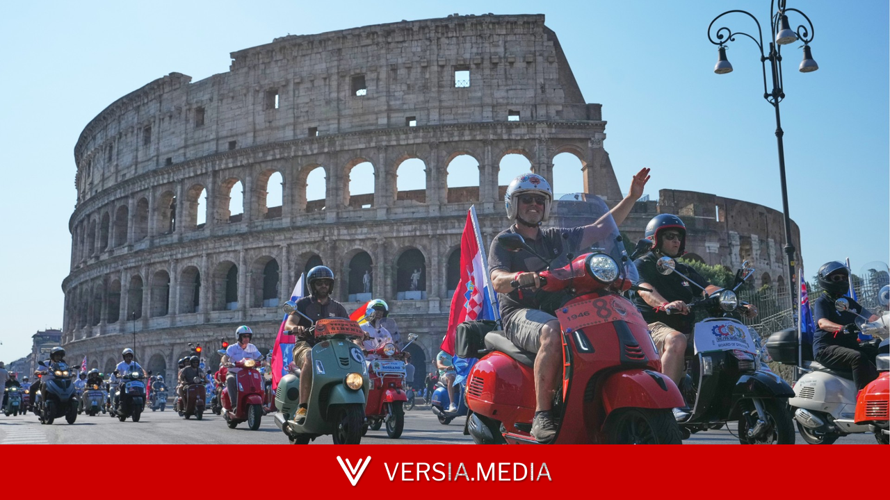 Milhares de motoqueiros se reúnem em Roma para comemorar 80 anos da Vespa; FOTOS